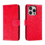 Capa de telemóvel em pele com flip e relevo de flor de renda, para iPhone 17e / 16e, para iPhone 17 Pro Max, para iPhone 17 Pro, para iPhone 17, para iPhone Air, para iPhone 16 Pro Max, para iPhone 16 Pro, para iPhone 16 Plus