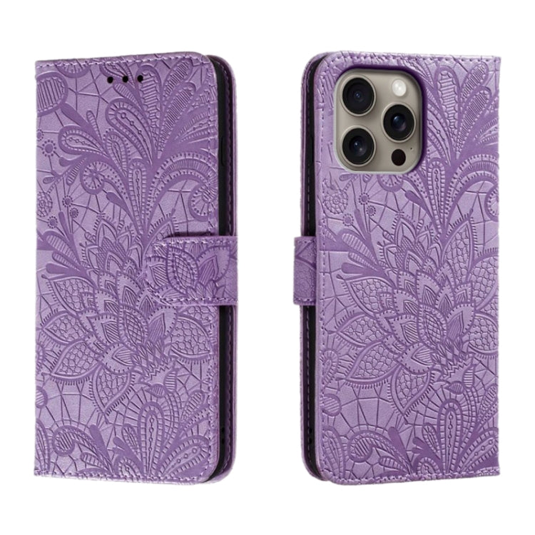 Capa de telemóvel em pele com flip e relevo de flor de renda, para iPhone 17e / 16e, para iPhone 17 Pro Max, para iPhone 17 Pro, para iPhone 17, para iPhone Air, para iPhone 16 Pro Max, para iPhone 16 Pro, para iPhone 16 Plus