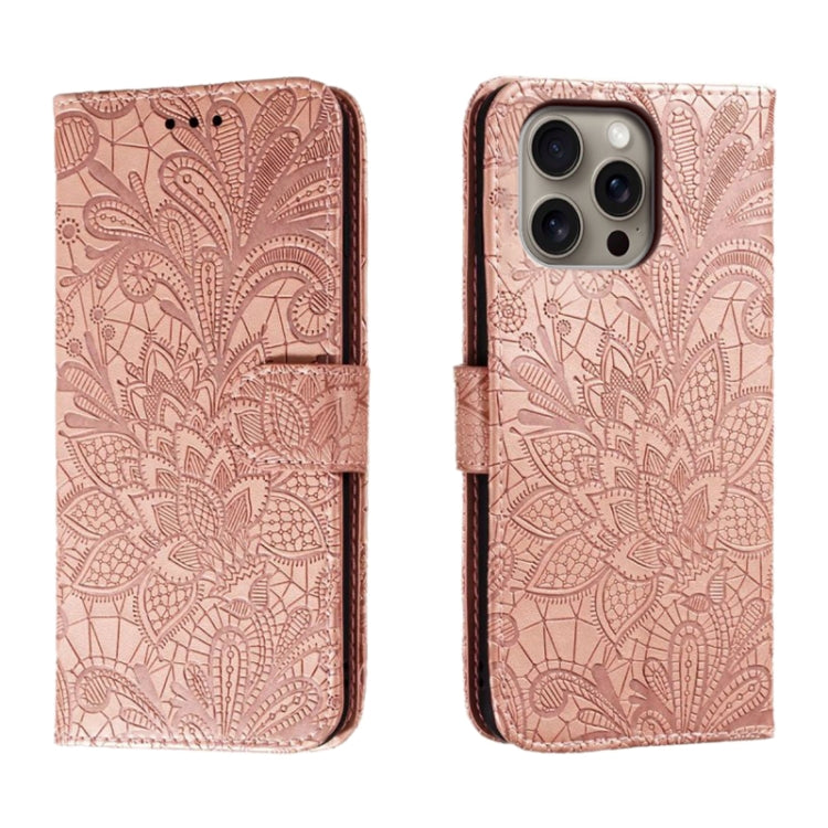 Capa de telemóvel em pele com flip e relevo de flor de renda, para iPhone 17e / 16e, para iPhone 17 Pro Max, para iPhone 17 Pro, para iPhone 17, para iPhone Air, para iPhone 16 Pro Max, para iPhone 16 Pro, para iPhone 16 Plus