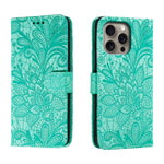 Capa de telemóvel em pele com flip e relevo de flor de renda, para iPhone 17e / 16e, para iPhone 17 Pro Max, para iPhone 17 Pro, para iPhone 17, para iPhone Air, para iPhone 16 Pro Max, para iPhone 16 Pro, para iPhone 16 Plus