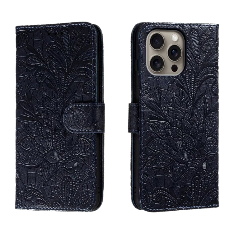 Capa de telemóvel em pele com flip e relevo de flor de renda, para iPhone 17e / 16e, para iPhone 17 Pro Max, para iPhone 17 Pro, para iPhone 17, para iPhone Air, para iPhone 16 Pro Max, para iPhone 16 Pro, para iPhone 16 Plus