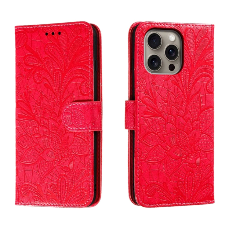 Capa de telemóvel em pele com flip e relevo de flor de renda, para iPhone 17e / 16e, para iPhone 17 Pro Max, para iPhone 17 Pro, para iPhone 17, para iPhone Air, para iPhone 16 Pro Max, para iPhone 16 Pro, para iPhone 16 Plus