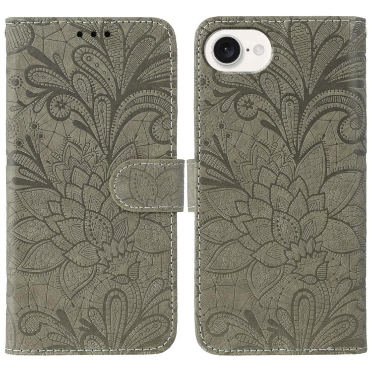 Capa de telemóvel em pele com flip e relevo de flor de renda, para iPhone 17e / 16e, para iPhone 17 Pro Max, para iPhone 17 Pro, para iPhone 17, para iPhone Air, para iPhone 16 Pro Max, para iPhone 16 Pro, para iPhone 16 Plus