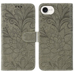 Capa de telemóvel em pele com flip e relevo de flor de renda, para iPhone 17e / 16e, para iPhone 17 Pro Max, para iPhone 17 Pro, para iPhone 17, para iPhone Air, para iPhone 16 Pro Max, para iPhone 16 Pro, para iPhone 16 Plus