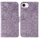 Capa de telemóvel em pele com flip e relevo de flor de renda, para iPhone 17e / 16e, para iPhone 17 Pro Max, para iPhone 17 Pro, para iPhone 17, para iPhone Air, para iPhone 16 Pro Max, para iPhone 16 Pro, para iPhone 16 Plus