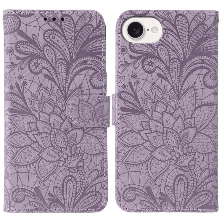 Capa de telemóvel em pele com flip e relevo de flor de renda, para iPhone 17e / 16e, para iPhone 17 Pro Max, para iPhone 17 Pro, para iPhone 17, para iPhone Air, para iPhone 16 Pro Max, para iPhone 16 Pro, para iPhone 16 Plus