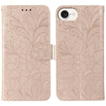 Capa de telemóvel em pele com flip e relevo de flor de renda, para iPhone 17e / 16e, para iPhone 17 Pro Max, para iPhone 17 Pro, para iPhone 17, para iPhone Air, para iPhone 16 Pro Max, para iPhone 16 Pro, para iPhone 16 Plus