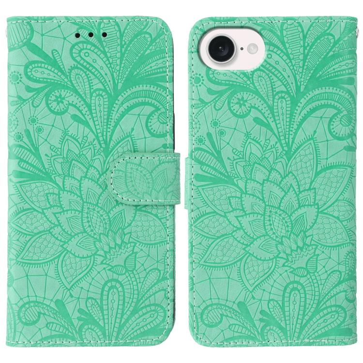 Capa de telemóvel em pele com flip e relevo de flor de renda, para iPhone 17e / 16e, para iPhone 17 Pro Max, para iPhone 17 Pro, para iPhone 17, para iPhone Air, para iPhone 16 Pro Max, para iPhone 16 Pro, para iPhone 16 Plus