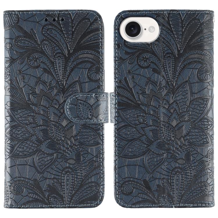Capa de telemóvel em pele com flip e relevo de flor de renda, para iPhone 17e / 16e, para iPhone 17 Pro Max, para iPhone 17 Pro, para iPhone 17, para iPhone Air, para iPhone 16 Pro Max, para iPhone 16 Pro, para iPhone 16 Plus
