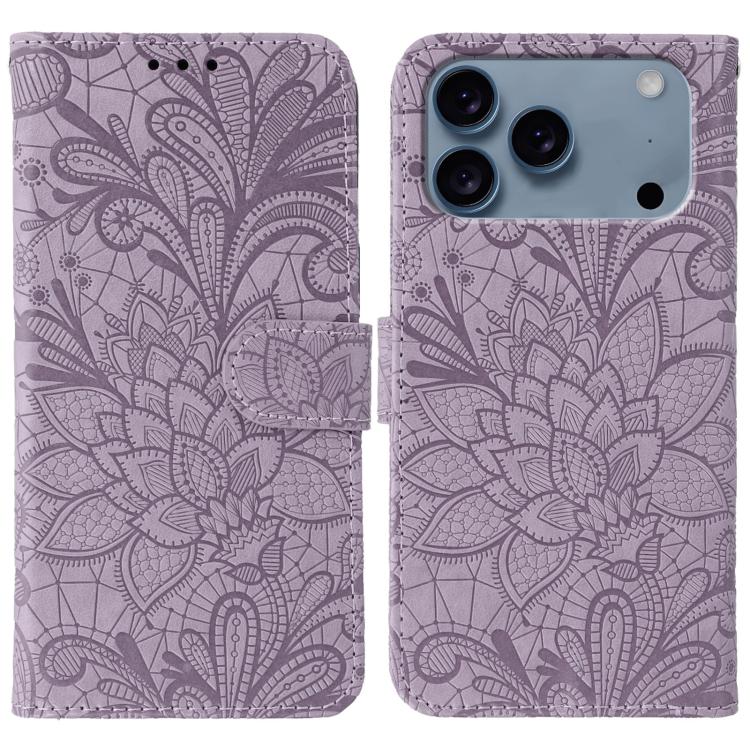 Capa de telemóvel em pele com flip e relevo de flor de renda, para iPhone 17e / 16e, para iPhone 17 Pro Max, para iPhone 17 Pro, para iPhone 17, para iPhone Air, para iPhone 16 Pro Max, para iPhone 16 Pro, para iPhone 16 Plus