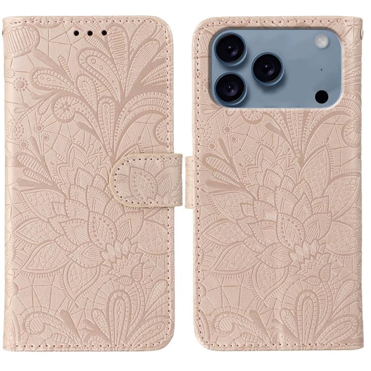 Capa de telemóvel em pele com flip e relevo de flor de renda, para iPhone 17e / 16e, para iPhone 17 Pro Max, para iPhone 17 Pro, para iPhone 17, para iPhone Air, para iPhone 16 Pro Max, para iPhone 16 Pro, para iPhone 16 Plus