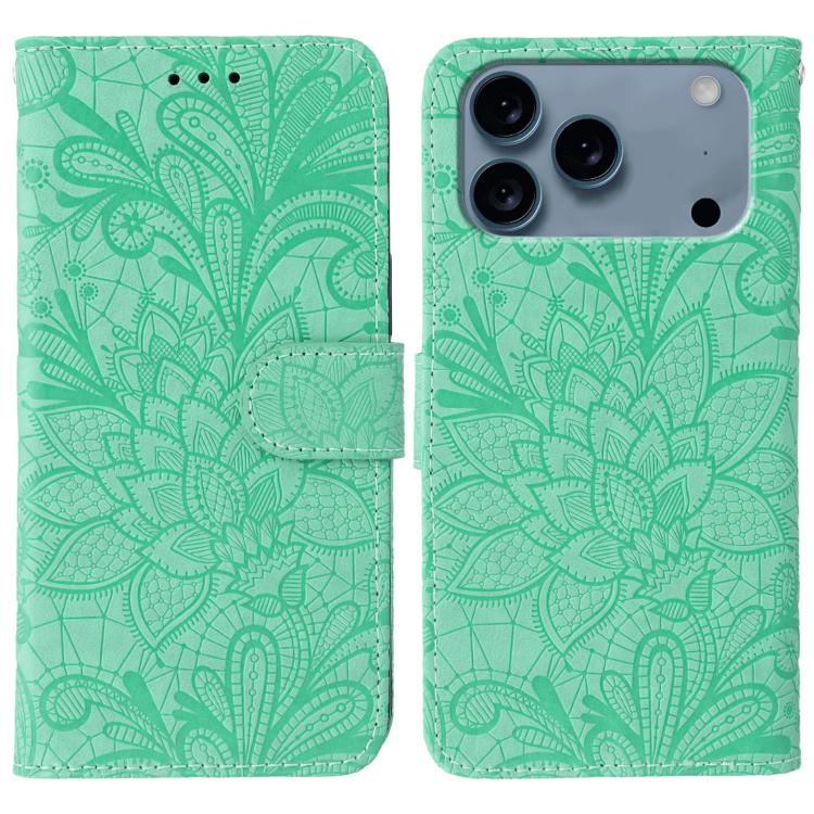 Capa de telemóvel em pele com flip e relevo de flor de renda, para iPhone 17e / 16e, para iPhone 17 Pro Max, para iPhone 17 Pro, para iPhone 17, para iPhone Air, para iPhone 16 Pro Max, para iPhone 16 Pro, para iPhone 16 Plus
