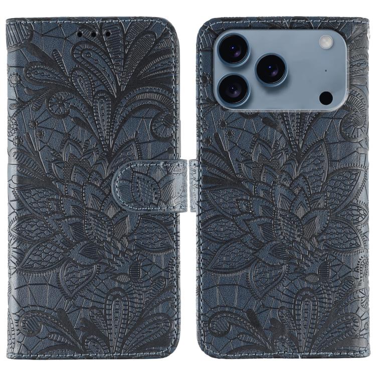 Capa de telemóvel em pele com flip e relevo de flor de renda, para iPhone 17e / 16e, para iPhone 17 Pro Max, para iPhone 17 Pro, para iPhone 17, para iPhone Air, para iPhone 16 Pro Max, para iPhone 16 Pro, para iPhone 16 Plus