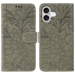 Capa de telemóvel em pele com flip e relevo de flor de renda, para iPhone 17e / 16e, para iPhone 17 Pro Max, para iPhone 17 Pro, para iPhone 17, para iPhone Air, para iPhone 16 Pro Max, para iPhone 16 Pro, para iPhone 16 Plus