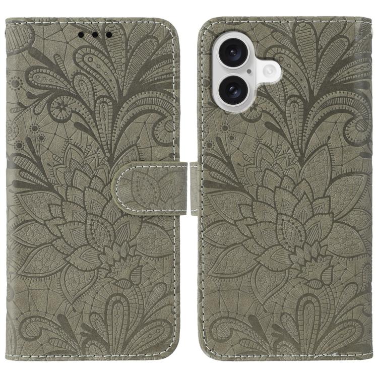 Capa de telemóvel em pele com flip e relevo de flor de renda, para iPhone 17e / 16e, para iPhone 17 Pro Max, para iPhone 17 Pro, para iPhone 17, para iPhone Air, para iPhone 16 Pro Max, para iPhone 16 Pro, para iPhone 16 Plus