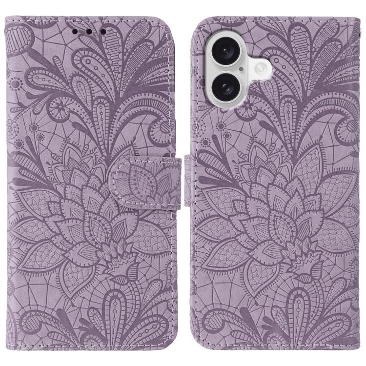 Capa de telemóvel em pele com flip e relevo de flor de renda, para iPhone 17e / 16e, para iPhone 17 Pro Max, para iPhone 17 Pro, para iPhone 17, para iPhone Air, para iPhone 16 Pro Max, para iPhone 16 Pro, para iPhone 16 Plus