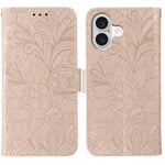 Capa de telemóvel em pele com flip e relevo de flor de renda, para iPhone 17e / 16e, para iPhone 17 Pro Max, para iPhone 17 Pro, para iPhone 17, para iPhone Air, para iPhone 16 Pro Max, para iPhone 16 Pro, para iPhone 16 Plus