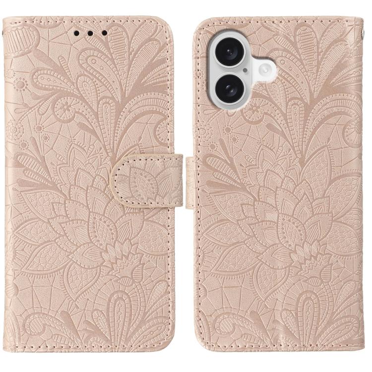 Capa de telemóvel em pele com flip e relevo de flor de renda, para iPhone 17e / 16e, para iPhone 17 Pro Max, para iPhone 17 Pro, para iPhone 17, para iPhone Air, para iPhone 16 Pro Max, para iPhone 16 Pro, para iPhone 16 Plus