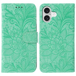 Capa de telemóvel em pele com flip e relevo de flor de renda, para iPhone 17e / 16e, para iPhone 17 Pro Max, para iPhone 17 Pro, para iPhone 17, para iPhone Air, para iPhone 16 Pro Max, para iPhone 16 Pro, para iPhone 16 Plus