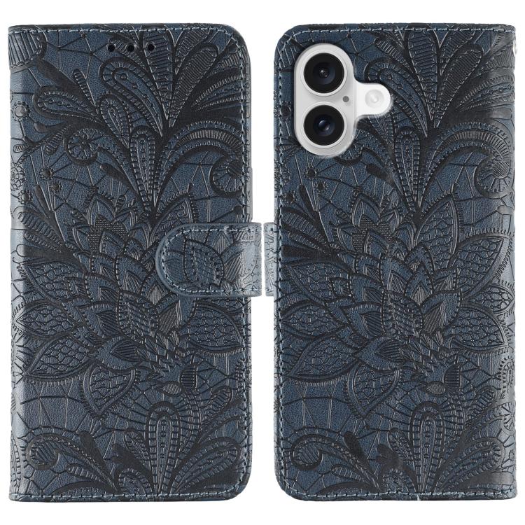Capa de telemóvel em pele com flip e relevo de flor de renda, para iPhone 17e / 16e, para iPhone 17 Pro Max, para iPhone 17 Pro, para iPhone 17, para iPhone Air, para iPhone 16 Pro Max, para iPhone 16 Pro, para iPhone 16 Plus