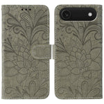 Capa de telemóvel em pele com flip e relevo de flor de renda, para iPhone 17e / 16e, para iPhone 17 Pro Max, para iPhone 17 Pro, para iPhone 17, para iPhone Air, para iPhone 16 Pro Max, para iPhone 16 Pro, para iPhone 16 Plus