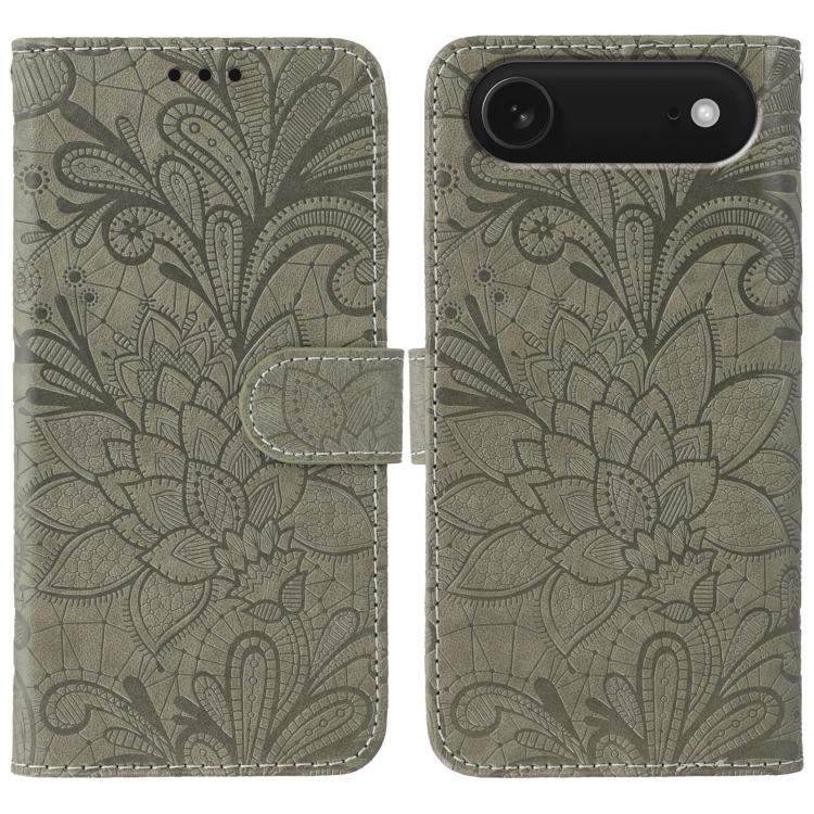 Capa de telemóvel em pele com flip e relevo de flor de renda, para iPhone 17e / 16e, para iPhone 17 Pro Max, para iPhone 17 Pro, para iPhone 17, para iPhone Air, para iPhone 16 Pro Max, para iPhone 16 Pro, para iPhone 16 Plus
