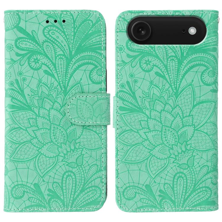 Capa de telemóvel em pele com flip e relevo de flor de renda, para iPhone 17e / 16e, para iPhone 17 Pro Max, para iPhone 17 Pro, para iPhone 17, para iPhone Air, para iPhone 16 Pro Max, para iPhone 16 Pro, para iPhone 16 Plus