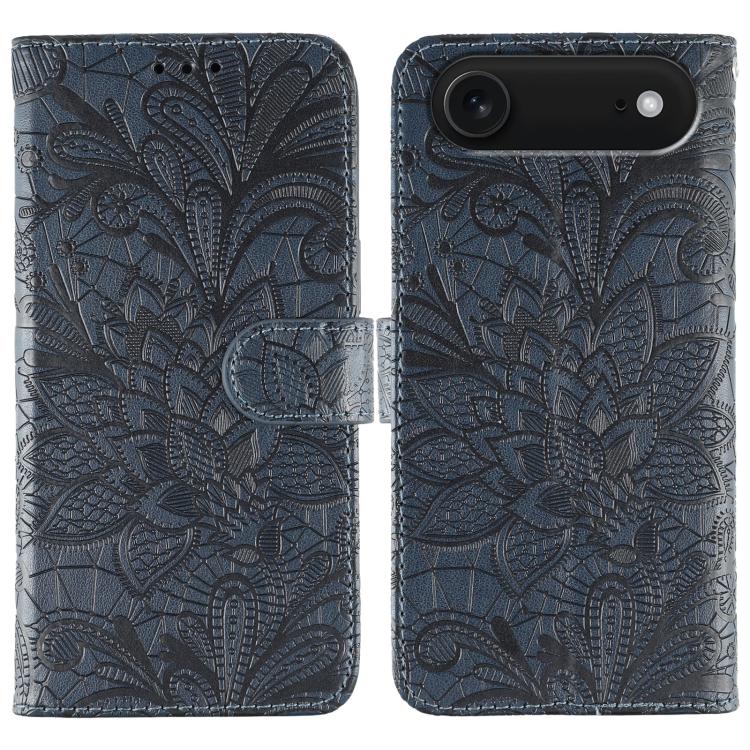 Capa de telemóvel em pele com flip e relevo de flor de renda, para iPhone 17e / 16e, para iPhone 17 Pro Max, para iPhone 17 Pro, para iPhone 17, para iPhone Air, para iPhone 16 Pro Max, para iPhone 16 Pro, para iPhone 16 Plus