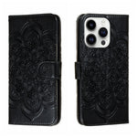 Capa de telemóvel em pele com relevo Mandala do Sol, para iPhone 16e / 17e, para iPhone 17 Pro Max, para iPhone 17 Pro, para iPhone 17, para iPhone Air, para iPhone 15 Pro Max