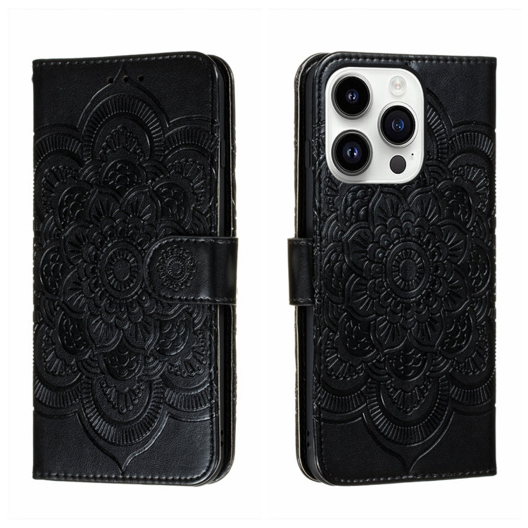 Capa de telemóvel em pele com relevo Mandala do Sol, para iPhone 16e / 17e, para iPhone 17 Pro Max, para iPhone 17 Pro, para iPhone 17, para iPhone Air, para iPhone 15 Pro Max