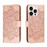 Capa de telemóvel em pele com relevo Mandala do Sol, para iPhone 16e / 17e, para iPhone 17 Pro Max, para iPhone 17 Pro, para iPhone 17, para iPhone Air, para iPhone 15 Pro Max