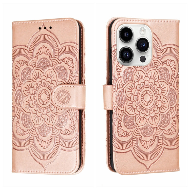 Capa de telemóvel em pele com relevo Mandala do Sol, para iPhone 16e / 17e, para iPhone 17 Pro Max, para iPhone 17 Pro, para iPhone 17, para iPhone Air, para iPhone 15 Pro Max