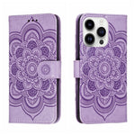 Capa de telemóvel em pele com relevo Mandala do Sol, para iPhone 16e / 17e, para iPhone 17 Pro Max, para iPhone 17 Pro, para iPhone 17, para iPhone Air, para iPhone 15 Pro Max