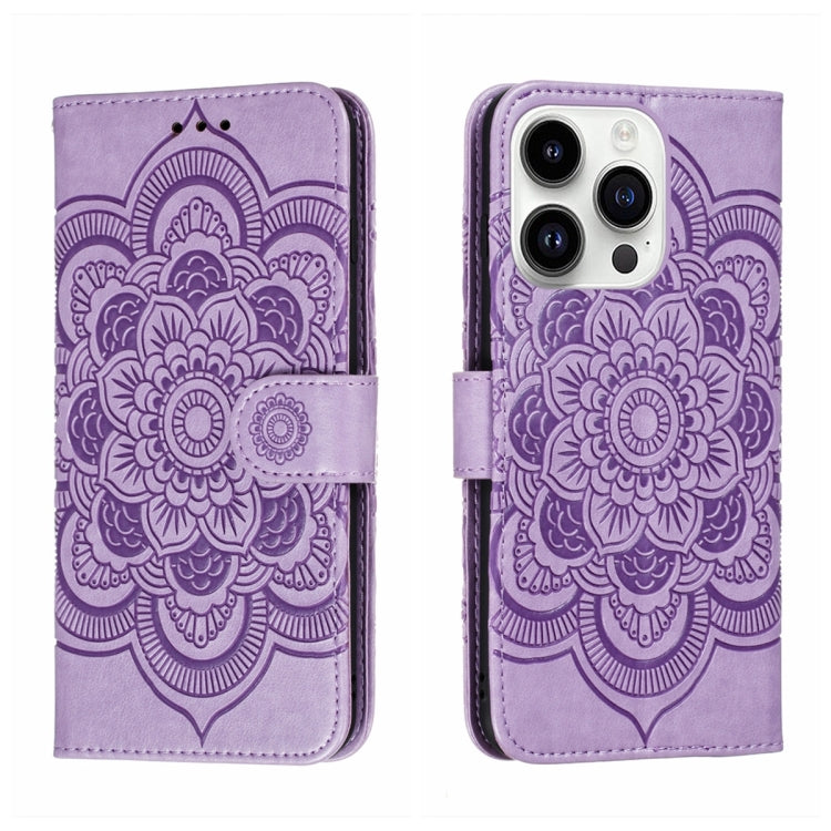 Capa de telemóvel em pele com relevo Mandala do Sol, para iPhone 16e / 17e, para iPhone 17 Pro Max, para iPhone 17 Pro, para iPhone 17, para iPhone Air, para iPhone 15 Pro Max