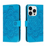 Capa de telemóvel em pele com relevo Mandala do Sol, para iPhone 16e / 17e, para iPhone 17 Pro Max, para iPhone 17 Pro, para iPhone 17, para iPhone Air, para iPhone 15 Pro Max