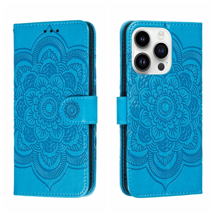 Capa de telemóvel em pele com relevo Mandala do Sol, para iPhone 16e / 17e, para iPhone 17 Pro Max, para iPhone 17 Pro, para iPhone 17, para iPhone Air, para iPhone 15 Pro Max