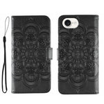 Capa de telemóvel em pele com relevo Mandala do Sol, para iPhone 16e / 17e, para iPhone 17 Pro Max, para iPhone 17 Pro, para iPhone 17, para iPhone Air, para iPhone 15 Pro Max