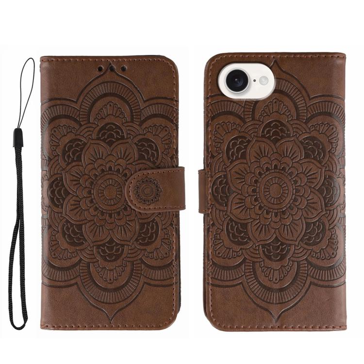 Capa de telemóvel em pele com relevo Mandala do Sol, para iPhone 16e / 17e, para iPhone 17 Pro Max, para iPhone 17 Pro, para iPhone 17, para iPhone Air, para iPhone 15 Pro Max