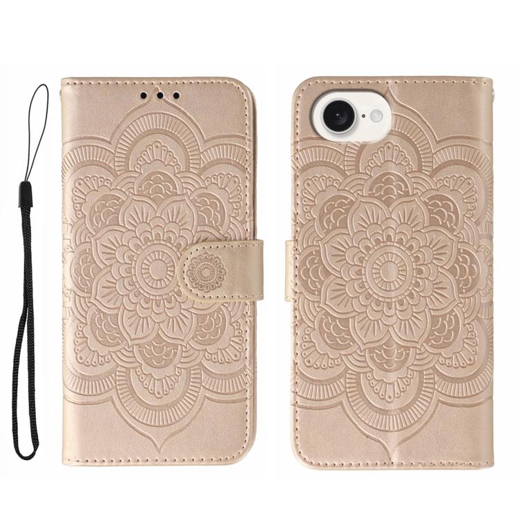 Capa de telemóvel em pele com relevo Mandala do Sol, para iPhone 16e / 17e, para iPhone 17 Pro Max, para iPhone 17 Pro, para iPhone 17, para iPhone Air, para iPhone 15 Pro Max