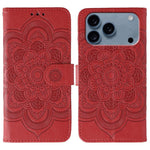 Capa de telemóvel em pele com relevo Mandala do Sol, para iPhone 16e / 17e, para iPhone 17 Pro Max, para iPhone 17 Pro, para iPhone 17, para iPhone Air, para iPhone 15 Pro Max
