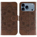 Capa de telemóvel em pele com relevo Mandala do Sol, para iPhone 16e / 17e, para iPhone 17 Pro Max, para iPhone 17 Pro, para iPhone 17, para iPhone Air, para iPhone 15 Pro Max