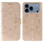 Capa de telemóvel em pele com relevo Mandala do Sol, para iPhone 16e / 17e, para iPhone 17 Pro Max, para iPhone 17 Pro, para iPhone 17, para iPhone Air, para iPhone 15 Pro Max