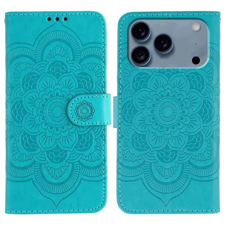 Capa de telemóvel em pele com relevo Mandala do Sol, para iPhone 16e / 17e, para iPhone 17 Pro Max, para iPhone 17 Pro, para iPhone 17, para iPhone Air, para iPhone 15 Pro Max