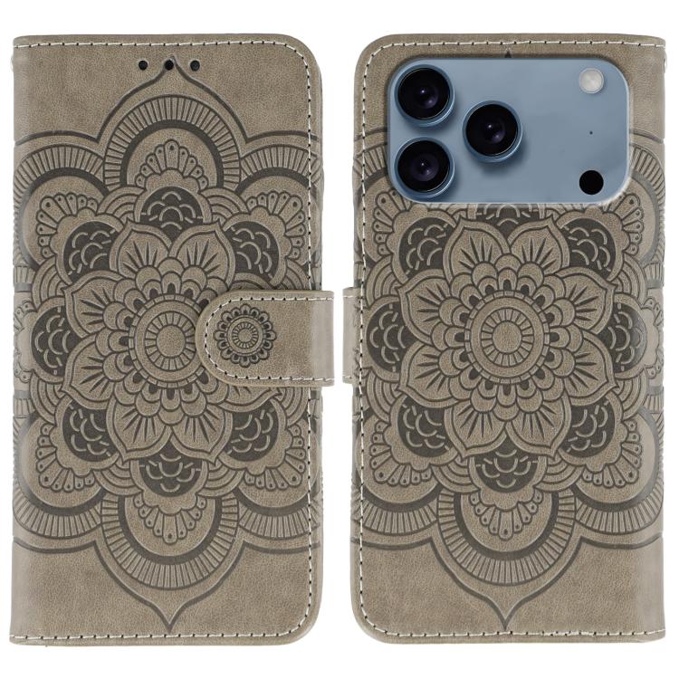 Capa de telemóvel em pele com relevo Mandala do Sol, para iPhone 16e / 17e, para iPhone 17 Pro Max, para iPhone 17 Pro, para iPhone 17, para iPhone Air, para iPhone 15 Pro Max