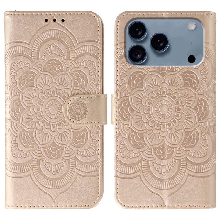 Capa de telemóvel em pele com relevo Mandala do Sol, para iPhone 16e / 17e, para iPhone 17 Pro Max, para iPhone 17 Pro, para iPhone 17, para iPhone Air, para iPhone 15 Pro Max