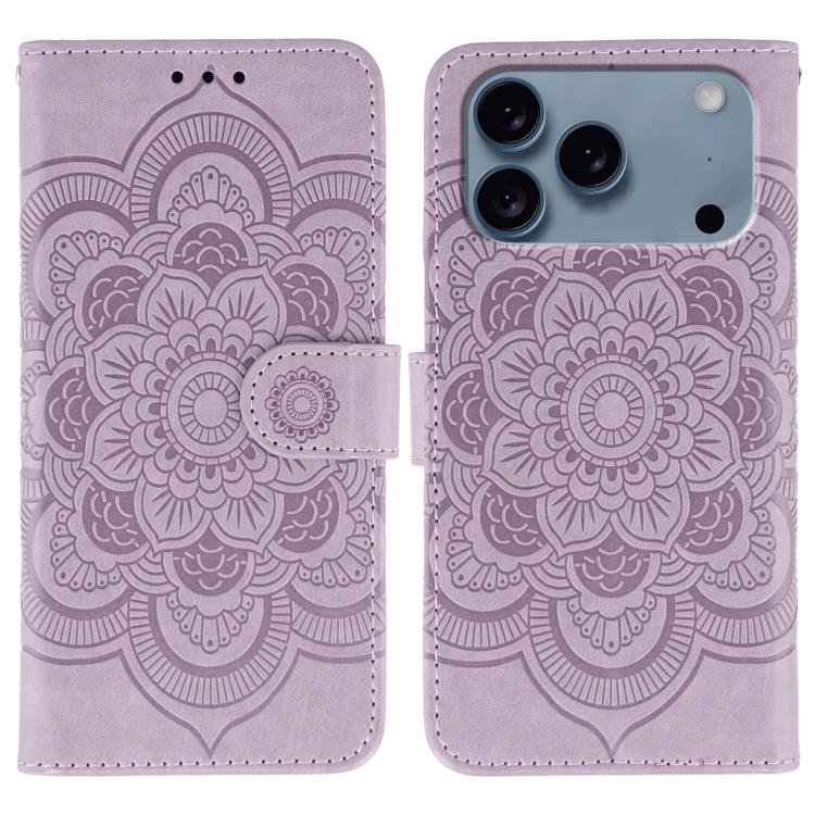 Capa de telemóvel em pele com relevo Mandala do Sol, para iPhone 16e / 17e, para iPhone 17 Pro Max, para iPhone 17 Pro, para iPhone 17, para iPhone Air, para iPhone 15 Pro Max