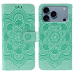 Capa de telemóvel em pele com relevo Mandala do Sol, para iPhone 16e / 17e, para iPhone 17 Pro Max, para iPhone 17 Pro, para iPhone 17, para iPhone Air, para iPhone 15 Pro Max