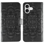 Capa de telemóvel em pele com relevo Mandala do Sol, para iPhone 16e / 17e, para iPhone 17 Pro Max, para iPhone 17 Pro, para iPhone 17, para iPhone Air, para iPhone 15 Pro Max
