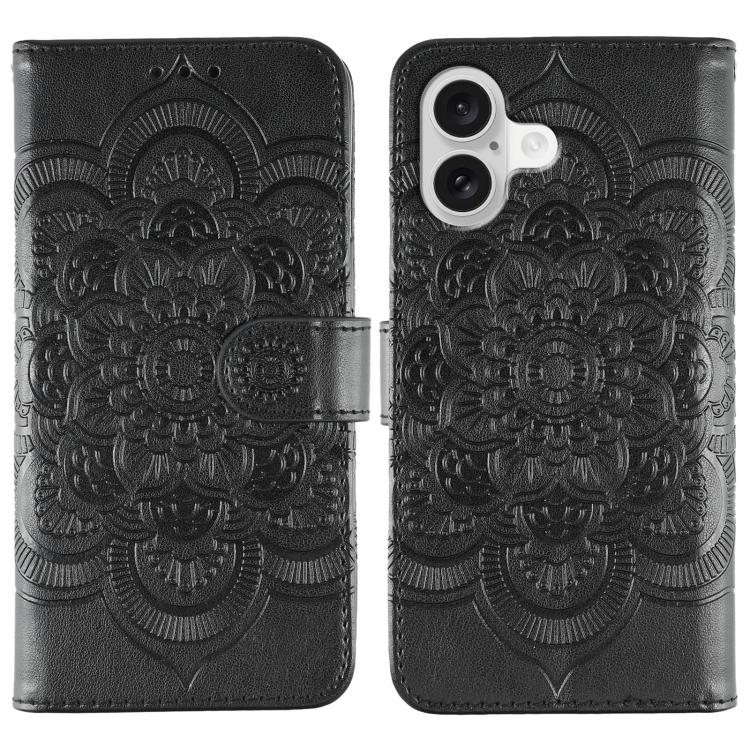 Capa de telemóvel em pele com relevo Mandala do Sol, para iPhone 16e / 17e, para iPhone 17 Pro Max, para iPhone 17 Pro, para iPhone 17, para iPhone Air, para iPhone 15 Pro Max