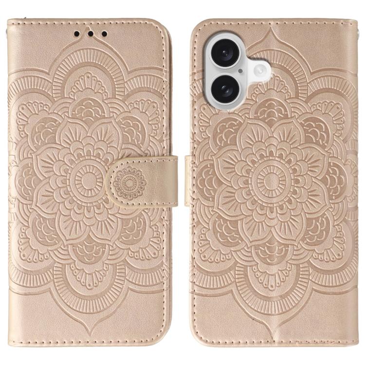 Capa de telemóvel em pele com relevo Mandala do Sol, para iPhone 16e / 17e, para iPhone 17 Pro Max, para iPhone 17 Pro, para iPhone 17, para iPhone Air, para iPhone 15 Pro Max